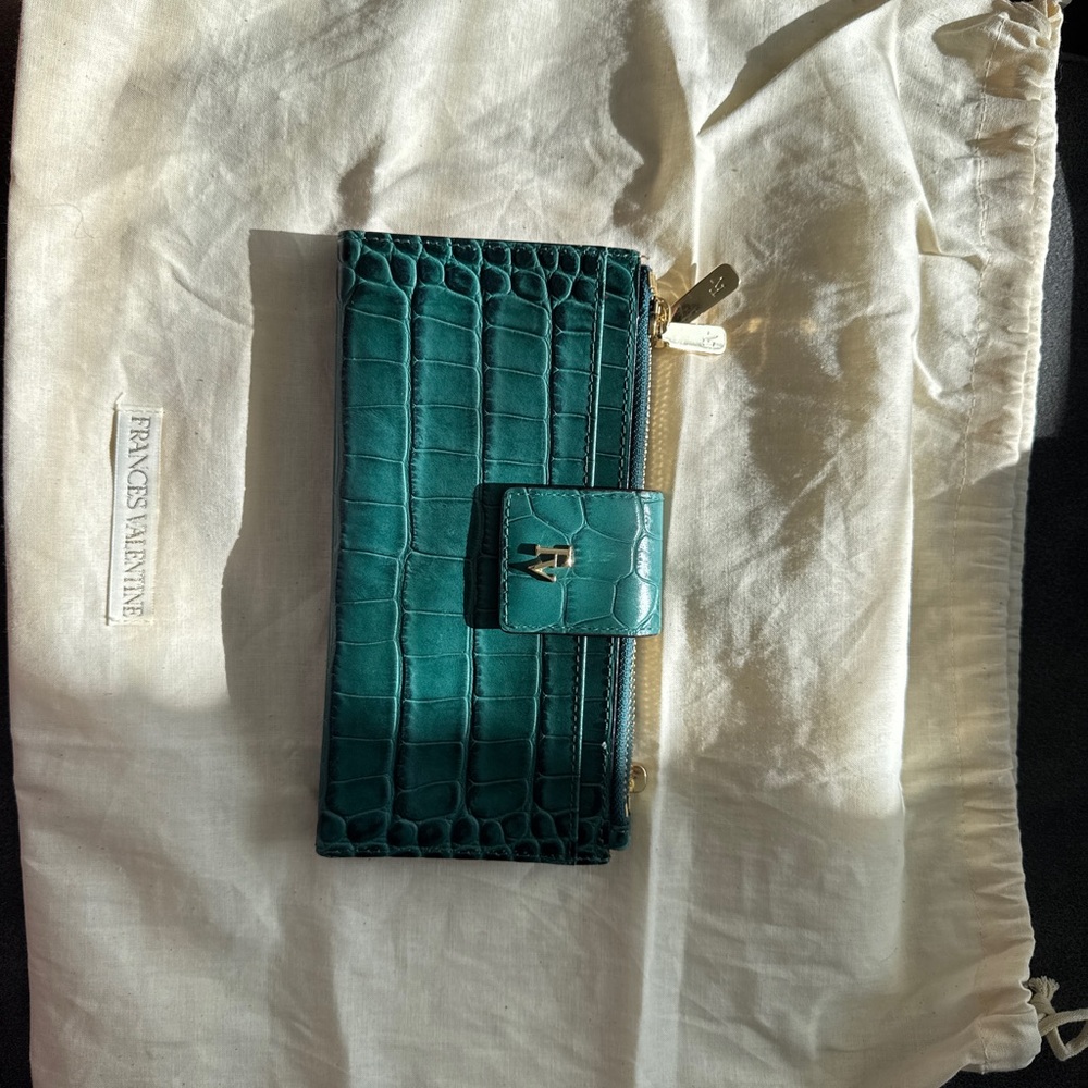 Frances valentine double slim croc-embossed leather wallet- green - Picture 2 of 8
